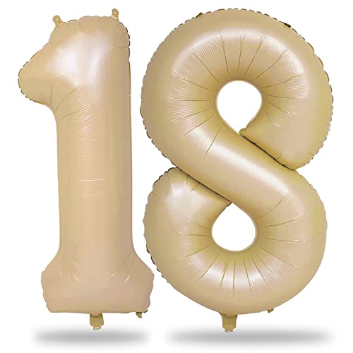 Folienballon Zahl 18 Beige, 101 cm Riesen Braun Zahlen Luftballons 18 für Mädchen Junge, Nude Boho Luftballon 18. Geburtstag Deko für Frau Mann 18 Jahre Geburtstagsdeko Boho Jubiläum Dekoration von Lingqiang