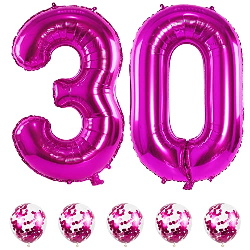 Folienballon Zahl 30 Rosa, 101 cm Riesen Zahlen Luftballons 30 mit Pink Konfetti Ballons, Nummer Luftballon 30. Geburtstag für Mädchen Frau 30 Jahre Geburtstagsdeko Jubiläum Deko, Fliegt mit Helium von Lingqiang