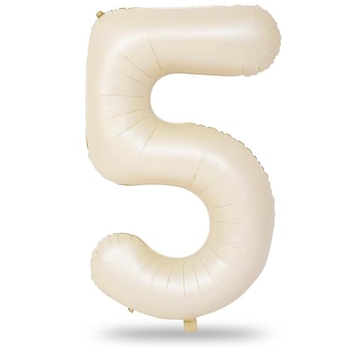 Folienballon Zahl 5 Beige, 101 cm Groß Creme Weiß Luftballon 5. Geburtstag, XXL Zahlenballon 5 Geburtstagsdeko Helium Ballon für Mädchen Junge, Sandweiß Luftballon Zahl 5 zum Frau Jubiläum Party Deko Folienballon Zahl 5 Beige, 101 cm Groß Creme Weiß Luftballon 5. Geburtstag, XXL Zahlenballon 5 Geburtstagsdeko Helium Ballon für Mädchen Junge, Sandweiß Luftballon Zahl 5 zum Frau Jubiläum Party Deko von Lingqiang