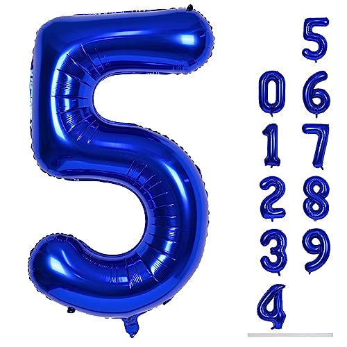 Folienballon Zahl 5 Navy Blau, 101 cm Groß Marineblau Luftballon 5. Geburtstag, XXL Zahlenballon 5 Geburtstagsdeko Helium Ballon für Junge, Dunkelblau Luftballon Zahl 5 zum Mann Jubiläum Party Deko von Lingqiang