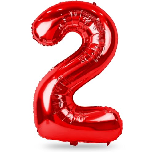 Geburtstag Zahlen Luftballon 2 jahre, 40" Groß Rot Folienballon Zahl 2 für Mädchen Junge Kindergeburtstag, 101cm XXL Helium Ballon 2. Geburtstagsdeko, Zahlenballon Zahl 2 zum Mann Frau Jubiläum Deko von Lingqiang