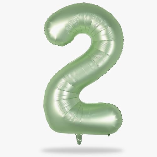 Geburtstag Zahlen Luftballon 2 jahre, 40" Groß Salbeigrün Folienballon Zahl 2 für Mädchen, 101cm Grün Ballon 2. Geburtstagsdeko, Olivgrün Zahlenballon 2 zum Frau Jubiläum Party Deko, Fliegt mit Helium von Lingqiang