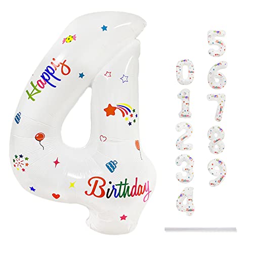 Geburtstag Zahlen Luftballon 4 jahre, 32" Groß Bunt Happy Birthday Druck Folienballon Zahl 4 für Kinder, Helium Ballon 4. Geburtstagsdeko, Zahlenballon 4 zum Mädchen Junge Kindergeburtstag Party Deko von Lingqiang