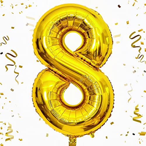 Gold Folienballon Zahl 8, 101 cm XXL Zahlenballon 8 für Kinder Zahlen Luftballon 8. Geburtstag Ballon 8 für Mädchen Junge, Mann Frau 18. 28. 80 Jahre Geburtstagsdeko Jubiläum Deko, Fliegt mit Helium Gold Folienballon Zahl 8, 101 cm XXL Zahlenballon 8 für Kinder Zahlen Luftballon 8. Geburtstag Ballon 8 für Mädchen Junge, Mann Frau 18. 28. 80 Jahre Geburtstagsdeko Jubiläum Deko, Fliegt mit Helium von Lingqiang