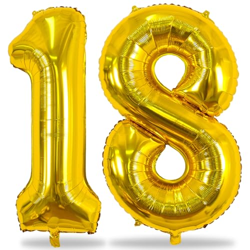 Luftballon Geburtstag Zahl 18 Gold, XXL Gold Folienballon Zahlen 1 und 8, 18 Jahre Geburtstagsdeko für Mädchen Junge, 18. Geburtstag Helium Ballons Männer Frau Jubiläum Party Deko von Lingqiang