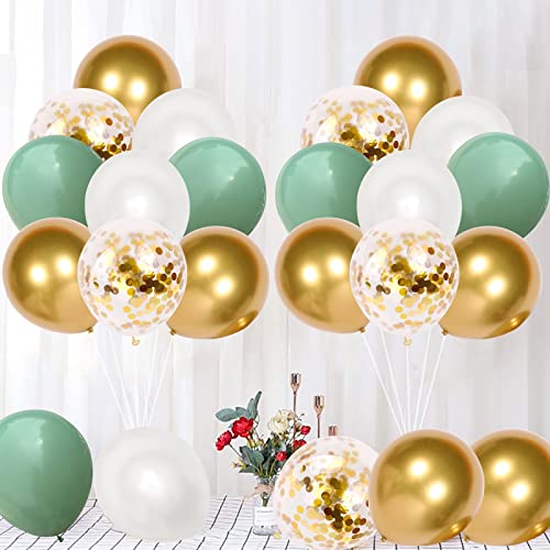 Grün Gold Luftballons 12 Zoll Salbeigrün Gold Weiß Geburtstag Ballons Set mit Metallic Konfetti Ballons 30 Stück Retro Grün Latex Ballon für Dschungel Safari Babyparty Hochzeitstag Party Dekorationen von Lingqiang