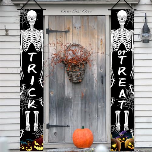 Halloween Trick or Treat Türbanner, Totenkopf Party Deko, Willkommens Veranda Schild für Tor, Garten, Haustür, Zuhause - Outdoor Party Dekoration Halloween Trick or Treat Türbanner, Totenkopf Party Deko, Willkommens Veranda Schild für Tor, Garten, Haustür, Zuhause - Outdoor Party Dekoration von Lingqiang