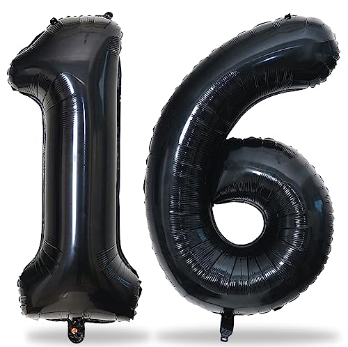 Luftballon 16. Geburtstag Deko, 101 cm Schwarz Luftballons Zahl 16 Ballons für Mädchen Junge, Große Zahlen 1 und 6 Folienballon Set für Frau Mann 16. 61. Geburtstagsdeko Jubiläum Party Dekoration Luftballon 16. Geburtstag Deko, 101 cm Schwarz Luftballons Zahl 16 Ballons für Mädchen Junge, Große Zahlen 1 und 6 Folienballon Set für Frau Mann 16. 61. Geburtstagsdeko Jubiläum Party Dekoration von Lingqiang
