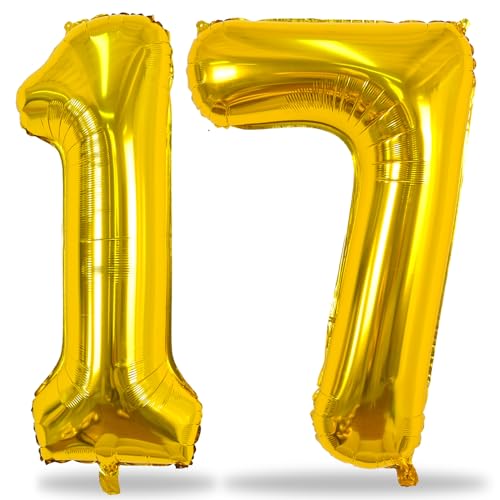 Luftballon 17. Geburtstag Deko Gold, 101 cm Gold Luftballons Zahl 17 für Mädchen Junge, Große Zahlen 1 und 7 Helium Ballons Set für Frau Mann 17. 71. Geburtstagsdeko Jubiläum Party Dekoration von Lingqiang