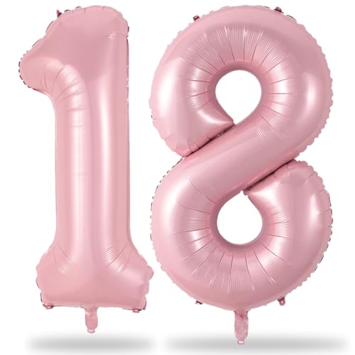 Luftballon 18. Geburtstag Deko, XXL Zahl Pastell Rosa Luftballon 18 Geburtstagsdeko, 40 Zoll Hell Pink Folienballon Zahlen 18 Ballon für Mädchen 18 Jahre Jubiläum Party Dekoration, Fliegt mit Helium Luftballon 18. Geburtstag Deko, XXL Zahl Pastell Rosa Luftballon 18 Geburtstagsdeko, 40 Zoll Hell Pink Folienballon Zahlen 18 Ballon für Mädchen 18 Jahre Jubiläum Party Dekoration, Fliegt mit Helium von Lingqiang