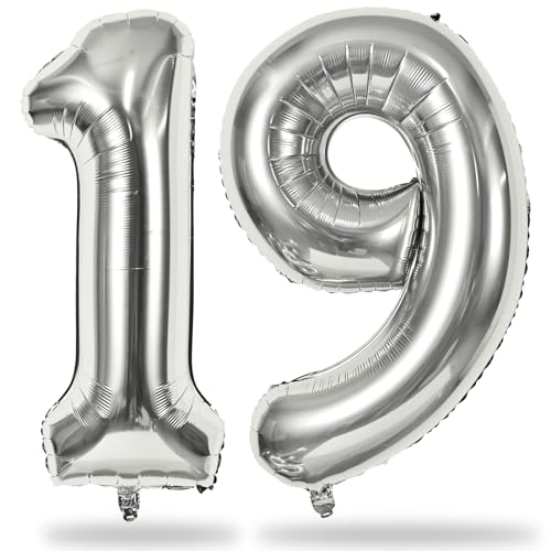 Luftballon 19. Geburtstag Deko, Silber 40 Zoll Zahl 19 Luftballon für Junge, Riesen Folienballon Zahlen 1 & 9 Helium Ballon für Mädchen Frau 19 Jahre Geburtstagsdeko Herren Jubiläum Party Dekoration von Lingqiang