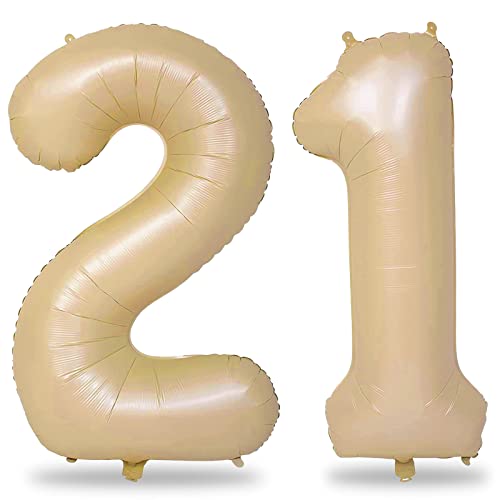 Luftballon 21. Geburtstag Deko Beige, 101 cm XXL Braun Luftballons Zahl 21 für Mädchen Junge, Große Zahlen 1 und 2 Folienballon Set für Frau Mann 12. 21. Geburtstagsdeko Jubiläum Party Dekoration von Lingqiang