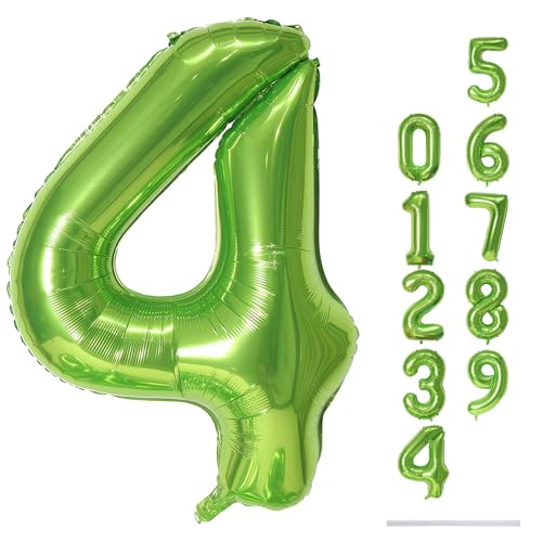 Luftballon 4. Geburtstag Grün, 40" XXL Zahl 4 Ballon Riesen Folienballon für Mädchen Junge 4. Geburtstagsdeko, Groß Zahlen 4 Zahlenballon Deko zum Mann Frau Jubiläum Dekoration, Fliegt mit Helium von Lingqiang