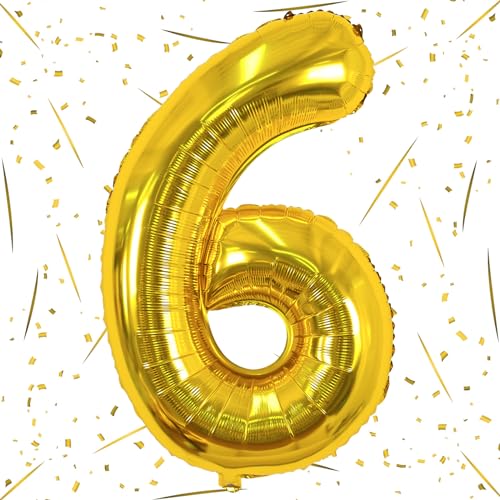 Luftballon 6. Geburtstag Gold, 40" XXL Zahl 6 Ballon Riesen Folienballon für Mädchen Junge 6. Geburtstagsdeko, Groß Zahlen 6 Zahlenballon Deko zum Mann Frau Jubiläum Dekoration, Fliegt mit Helium von Lingqiang