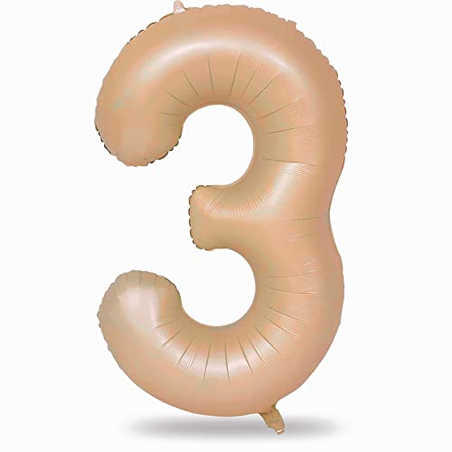 Luftballon Geburtstag XXL Braun, 40 Zoll Beige Zahl 3 Folienballon, 101cm Nude Zahlen 3. Geburtstagsdeko Ballon für Mädchen, Helium Zahlenballon 3 Deko zum Frau Jubiläum Neujahr Boho Party (Zahl 3) von Lingqiang