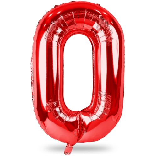 Luftballon Geburtstag XXL Rot, 40 Zoll Groß Zahl 0 Folienballon, 101cm Zahlen 0 Geburtstagsdeko Ballon für 10. Mädchen Junge, Helium Zahlenballon 0 Deko zum Mann Frau Jubiläum Dekoration (Zahl 0) von Lingqiang
