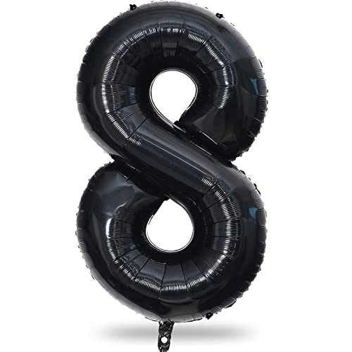 Luftballon Geburtstag XXL Schwarz, 40 Zoll Groß Zahl 8 Folienballon, 101cm Zahlen 8. Geburtstagsdeko Ballon für Mädchen Junge, Helium Zahlenballon 8 Deko zum Mann Frau Jubiläum Dekoration (Zahl 8) von Lingqiang