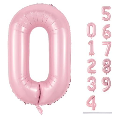 Luftballon Geburtstag Zahl 0 Rosa, 40" Riesen Folienballon Zahlen 0, 101cm Pastell Rosa Zahlenballon 0 Geburtstagsdeko für Mädchen, Pink Zahl 0 Helium Ballon zum Frau Neujahr Jubiläum Party Deko von Lingqiang