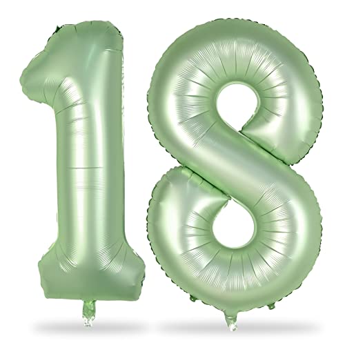 Luftballon Geburtstag Zahl 18 Salbeigrün, XXL Riesen Grün Folienballon Zahlen 1 und 8, Olivgrün 18 Jahre Geburtstagsdeko für Mädchen Junge 18. Geburtstag Frau Jubiläum Party Deko, Fliegt mit Helium von Lingqiang