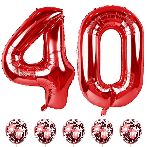 Luftballon Geburtstag Zahl 40 Rot, XXL Riesen Folienballon Zahlen 4 und 0 mit Rot Konfetti Ballons, Nummer 40 Geburtstagsdeko für Männer Frau 40. Geburtstag Jubiläum Party Deko, Fliegt mit Helium von Lingqiang