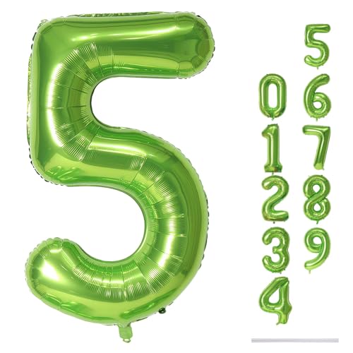Luftballon Geburtstag Zahl 5 Grün, 40" Groß Folienballon Zahlen 5, 101cm XXL Zahlenballon 5 Geburtstagsdeko für Mädchen Junge, Ballon Zahl 5 Deko zum Mann Frau Jubiläum Dekoration, Fliegt mit Helium von Lingqiang