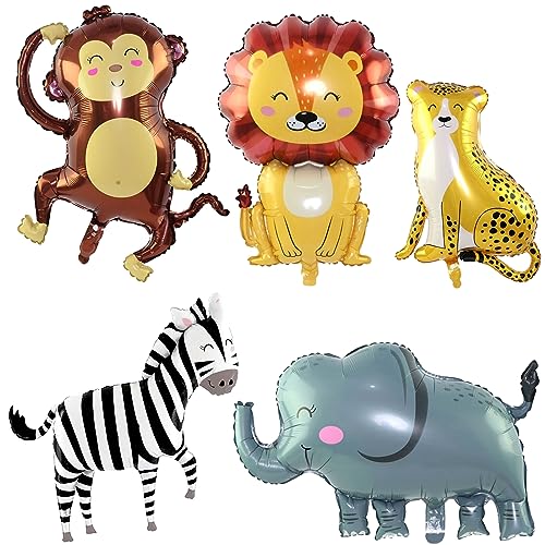 Luftballon Tiere, XXL Waldtiere Geburtstag Deko Helium Ballon Tier für Kinder, Groß Löwe Zebra Elefant Affe Leopard Dschungel Tiere Folienballon für Kindergeburtstag Junge Mädchen Babyparty Party Deko von Lingqiang