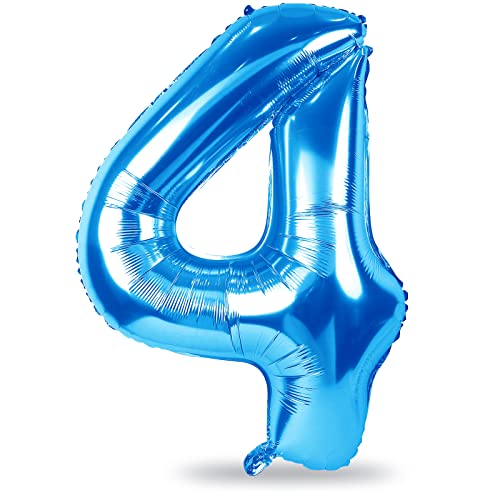 Luftballon Zahl 4 Junge, 101 cm XXL Blau Folienballon 4 Zahlen Ballon für Kindergeburtstag, Groß Zahlenballon 4. Geburtstag Luftballon Party Deko zum Mann Jubiläum Geburtstagsdeko, Fliegt mit Helium von Lingqiang