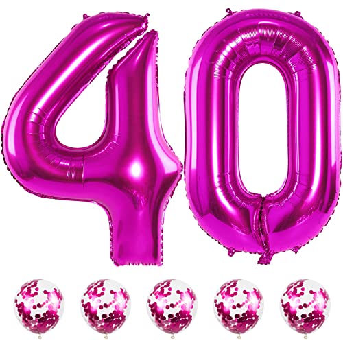 Luftballon Zahl 40 Rosa, 40" XXL Folienballons Zahlen 40 mit Pink Konfetti Helium Ballons, Riesen Nummer 40. Geburtstag Luftballons für Frau 40 Jhare Geburtstagsdeko Jubiläum Hochzeit Party Deko von Lingqiang