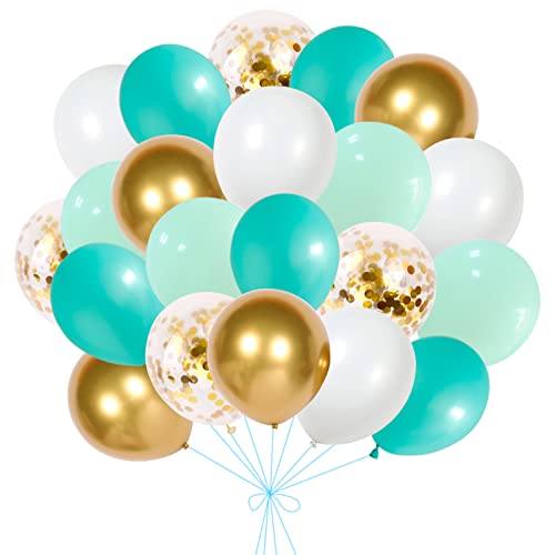 Luftballons Grün Gold 60 Stück 10 Zoll Mint Hellgrün Tiffany Blau Weiß Geburtstag Ballons Set mit Konfetti, Blaugrün Helium Latex Ballon für Dschungel Safari Babyparty Hochzeitstag Party Dekorationen von Lingqiang
