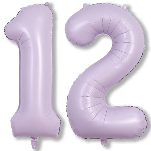 Pastell Lila Luftballon 12. Geburtstag Deko, XXL Hell Lilac Zahl 12 Luftballon, 40 Zoll Flieder Folienballon Zahlen 1 & 2 Ballon für Mädchen Frau 12 Jahre 21 Geburtstagsdeko Jubiläum Party Dekoration von Lingqiang