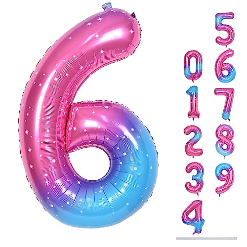 Regenbogen Luftballon Zahl 6 Mädchen, 101 cm Gradient Bunt Folienballon 6 Zahlen Geburtstag Ballon, Groß Rosa Blau Helium Zahlenballon 6. Geburtstagsdeko zum Frau Jubiläum Kindergeburtstag Party Deko von Lingqiang