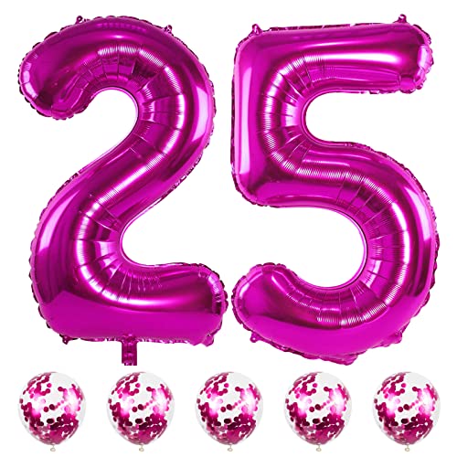 Rosa Luftballon 25. Geburtstag, XXL Riesen Zahl 25 Luftballons mit Pink Konfetti Ballons, Folienballon Zahlen 2 & 5 für Mädchen Frau 25. 52. Geburtstagsdeko Jubiläum Party Deko, Fliegt mit Helium von Lingqiang