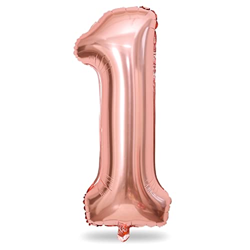 Roségold Folienballon Zahl 1, 101 cm XXL Zahlenballon 1 für Kinder Zahlen Luftballon 1. Geburtstag Ballon 1 für Mädchen 1 Jahre Geburtstagsdeko Frau Jubiläum Verlobung Party Deko, Fliegt mit Helium von Lingqiang