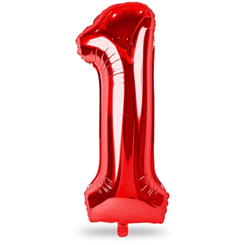 Rot Folienballon Zahl 1, 101 cm XXL Zahlenballon 1 für Kindergeburtstag, Zahlen Luftballon 1. Geburtstag Ballon 1 für Mädchen Junge 1 Jahre Geburtstagsdeko Frau Mann Jubiläum Verlobung Party Deko von Lingqiang