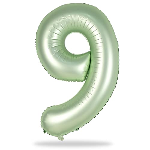 Salbeigrün Folienballon Zahl 9, 101 cm Retro Grün Zahlenballon 9 für Mädchen, Olivgrün Zahlen Luftballon 9. Geburtstag Helium Ballon 9 für Frau Boho Geburtstagsdeko Jubiläum Dschungel Dino Party Deko von Lingqiang