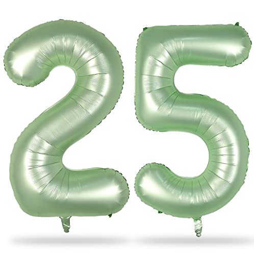 Salbeigrün Luftballon 25. Geburtstag Deko, XXL Grün Zahl 25 Ballons für Frauen, 40 Zoll Boho Olivgrün Folienballon Zahlen 2 & 5 Ballon für Mann Frau 25 Jahre Geburtstagsdeko Jubiläum Party Dekoration von Lingqiang