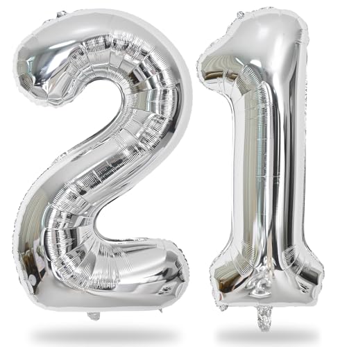Silber Geburtstag Zahlen Luftballon 21 Jahre, XXL Folienballon Zahl 21 für Mann, 40 Zoll Zahlenballon 21 Geburtstagsdeko Ballon für Herren 21. Geburtstag Frau Jubiläum Party Deko, Fliegt mit Helium Silber Geburtstag Zahlen Luftballon 21 Jahre, XXL Folienballon Zahl 21 für Mann, 40 Zoll Zahlenballon 21 Geburtstagsdeko Ballon für Herren 21. Geburtstag Frau Jubiläum Party Deko, Fliegt mit Helium von Lingqiang