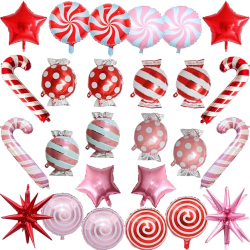 Weihnachten Folienballon Set, 26 Stk Weihnachts Deko Süßigkeiten Zuckerstangen Explosion Stern Helium Ballons, Rot Rosa Weihnachtsdeko Bonbon Candy Luftballon für Christmas Candyland Party Dekoration Weihnachten Folienballon Set, 26 Stk Weihnachts Deko Süßigkeiten Zuckerstangen Explosion Stern Helium Ballons, Rot Rosa Weihnachtsdeko Bonbon Candy Luftballon für Christmas Candyland Party Dekoration von Lingqiang