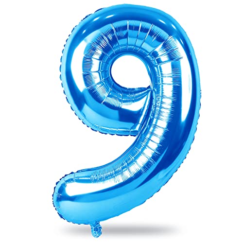 Zahlen 9 Luftballon Blau, Groß Folienballon Zahl 9, 40 Zoll Zahlenballon 9 Helium Ballon, 101cm XXL Luftballon 9. Geburtstag Deko für 9 Jahre Junge Geburtstagsdeko Mann Jubiläum Party Dekoration von Lingqiang
