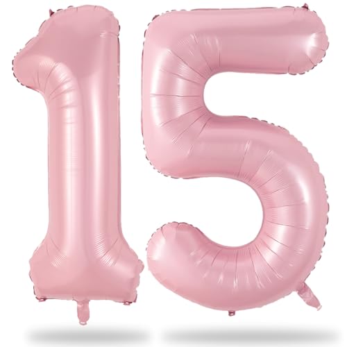 Zahlen Luftballon 15 Rosa, Groß Hell Pink Folienballon Zahl für Mädchen 15 Geburtstagsdeko, 40 Zoll Pastell Rosa Zahlenballon Helium Ballon 15. Geburtstag Deko für 15 Jahre Jubiläum Party Dekoration von Lingqiang