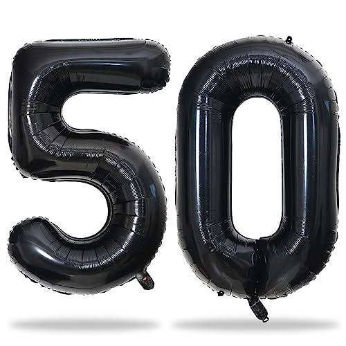 Zahlen Luftballon 50 Schwarz, 101 cm XXL Schwarz Folienballon Zahl 50 für Frauen, Riesen Luftballons 50. Geburtstag Deko, Nummer 5 & 0 Geburtstagsdeko Helium Ballon für 50 Jahre Mann Frau von Lingqiang