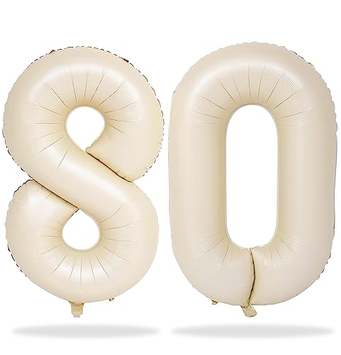 Zahlen Luftballon 80 Beige, 101 cm XXL Sandweiß Folienballon Zahl 80 für Frauen, Riesen Boho Luftballons 80. Geburtstag Deko, Nummer 8 & 0 Geburtstagsdeko Helium Ballon für 80 Jahre Mann Frau von Lingqiang