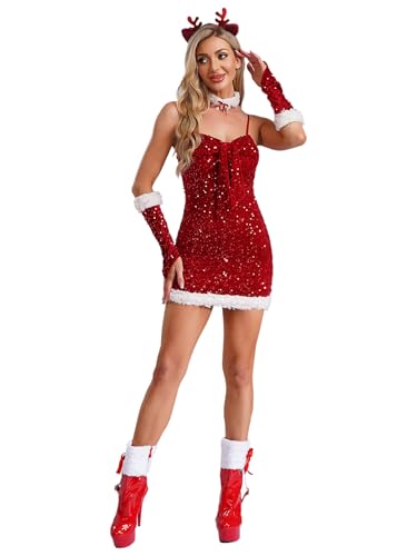 Linjinx 4 Pcs Damen Weihnachtskostüm Samt Kleid A-Linien Kleid Mit Ärmeln Halsband Kopfbedeckung Rollenspiel Kostüm Rot A L Linjinx 4 Pcs Damen Weihnachtskostüm Samt Kleid A-Linien Kleid Mit Ärmeln Halsband Kopfbedeckung Rollenspiel Kostüm Rot A L von Linjinx