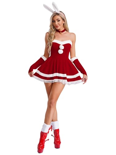 Linjinx 4 Pcs Damen Weihnachtskostüm Samt Kleid A-Linien Kleid Mit Ärmeln Halsband Kopfbedeckung Rollenspiel Kostüm Rot B L Linjinx 4 Pcs Damen Weihnachtskostüm Samt Kleid A-Linien Kleid Mit Ärmeln Halsband Kopfbedeckung Rollenspiel Kostüm Rot B L von Linjinx