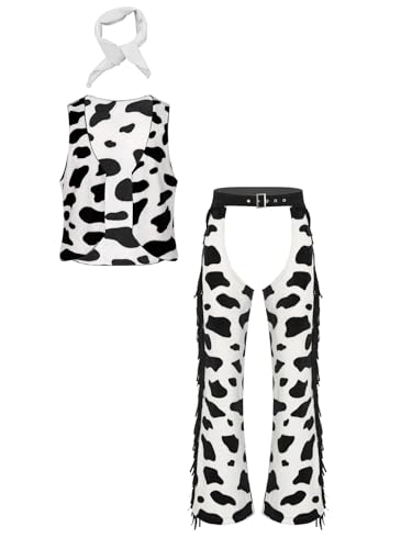 Linjinx Cowboy Kostüm Zubehör Set Herren Cowboy Weste Ärmellos mit Ouvert Hose Chaps Bandana für Halloween Karneval Party Outfits Clubwear Weiß L von Linjinx