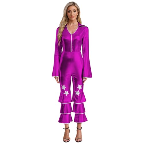 Linjinx Damen 70er 80er Jahre Disco Outfit Metallic Jumpsuit Schlaghose Disco Hippie Kostüm Karneval Fasching Gogo Rave Outfit Violett 3XL Linjinx Damen 70er 80er Jahre Disco Outfit Metallic Jumpsuit Schlaghose Disco Hippie Kostüm Karneval Fasching Gogo Rave Outfit Violett 3XL von Linjinx
