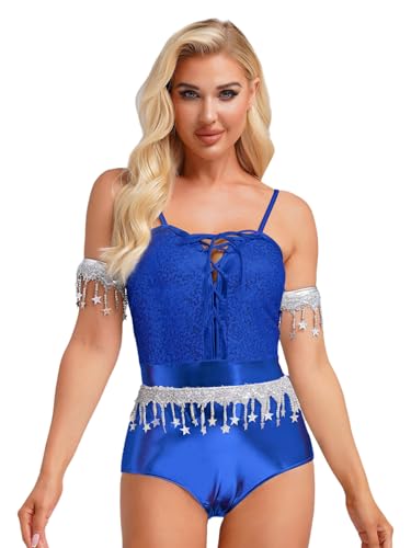 Linjinx Damen 80er Jahre Bodysuit Metallic Jumpsuit mit Armärmeln Pailletten Quasten Overall Frauen Tanzbody Disco Kostüm Clubwear Königsblau 3XL Linjinx Damen 80er Jahre Bodysuit Metallic Jumpsuit mit Armärmeln Pailletten Quasten Overall Frauen Tanzbody Disco Kostüm Clubwear Königsblau 3XL von Linjinx