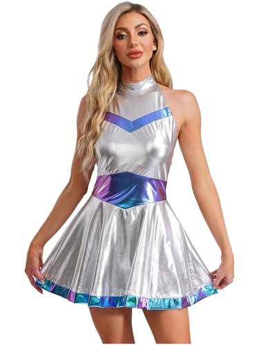 Linjinx Damen Alien Kostüm Kleid Neckholder Rückenfrei A-Linie Kleid Holographic Kleid Faltenkleid Minikleid Halloween Karneval Fasching Kostüm Blau XXL Linjinx Damen Alien Kostüm Kleid Neckholder Rückenfrei A-Linie Kleid Holographic Kleid Faltenkleid Minikleid Halloween Karneval Fasching Kostüm Blau XXL von Linjinx