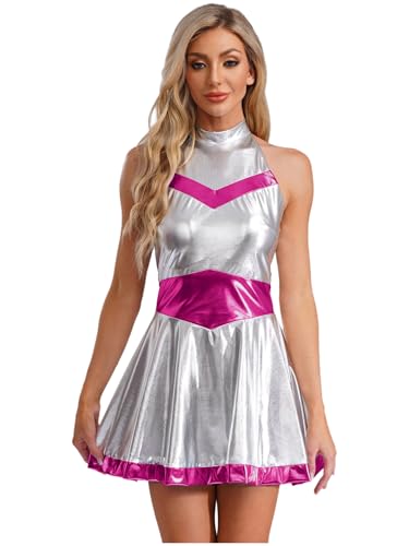 Linjinx Damen Alien Kostüm Kleid Neckholder Rückenfrei A-Linie Kleid Holographic Kleid Faltenkleid Minikleid Halloween Karneval Fasching Kostüm Hot Pink XXL Linjinx Damen Alien Kostüm Kleid Neckholder Rückenfrei A-Linie Kleid Holographic Kleid Faltenkleid Minikleid Halloween Karneval Fasching Kostüm Hot Pink XXL von Linjinx