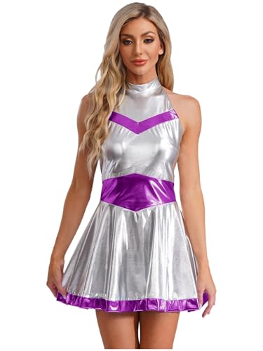 Linjinx Damen Alien Kostüm Kleid Neckholder Rückenfrei A-Linie Kleid Holographic Kleid Faltenkleid Minikleid Halloween Karneval Fasching Kostüm Violett L Linjinx Damen Alien Kostüm Kleid Neckholder Rückenfrei A-Linie Kleid Holographic Kleid Faltenkleid Minikleid Halloween Karneval Fasching Kostüm Violett L von Linjinx
